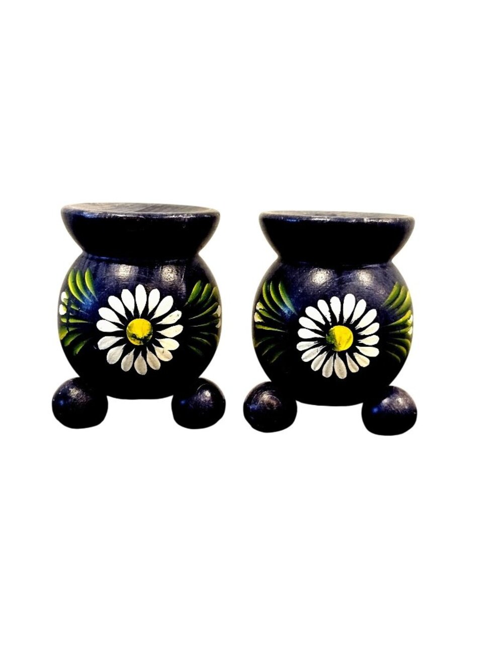 Vintage Hand Painted Blue Floral Swedish Taper Candle Holders